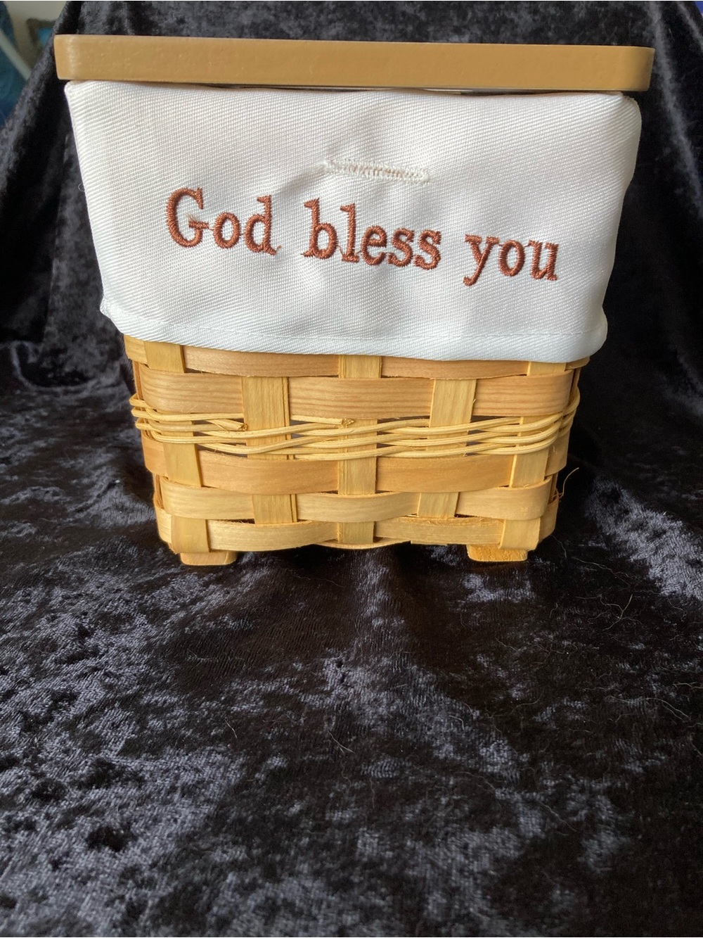 Tissue Box Holder Cover Embroidered 'God bless you' Woven Basket